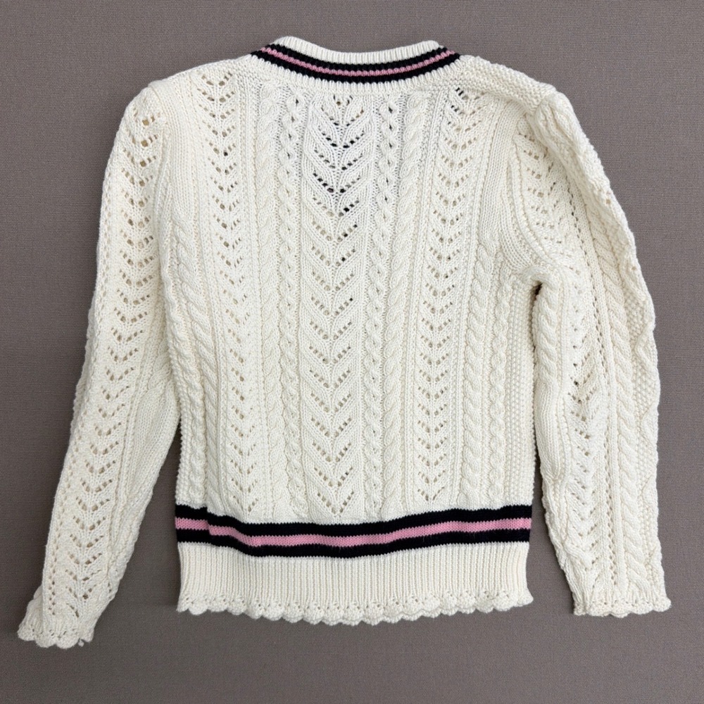 Polo Ralph Lauren Girls Cream Cable Knit Varsity V-Neck Sweater Size 4/4T 1831 - Picture 2 of 7